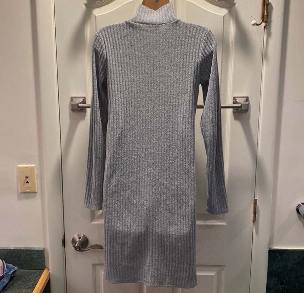 Wilfred Free Ribbed Long Sleeve Turtleneck Sweater Dress Gray Medium - Picture 5 of 9
